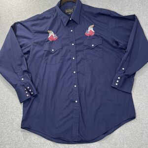 High Noon Shirt Mens XL Blue Western Pearl Snap Cowboy Rodeo Eagle USA Korea